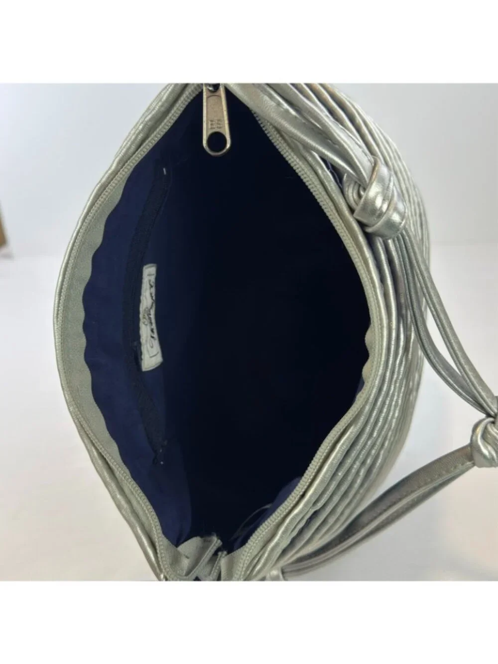 Worthington Straw Woven Shoulder Bag Purse Handbag Blue Silver Stripe Lined - Picture 5 of 16